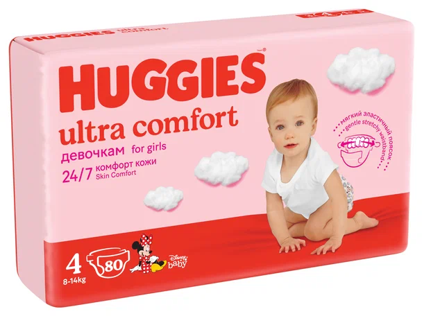 Huggies Ultra Comfort Подгузники детские, р. 4, 80 шт, 8-14 кг, для девочек фото
