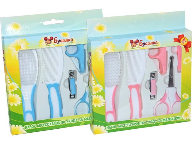 Бусинка Набор для ухода за малышом ножницы + щипчики + расческа + щетка, 1 шт, арт. 3001 фото