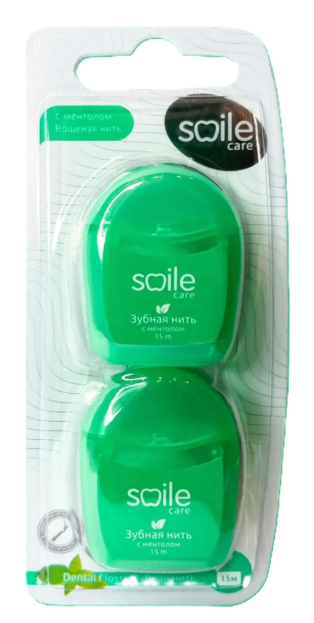 Smile care Зубная нить, 15 М, нить зубная, 2 шт, ментол, вощеная фото