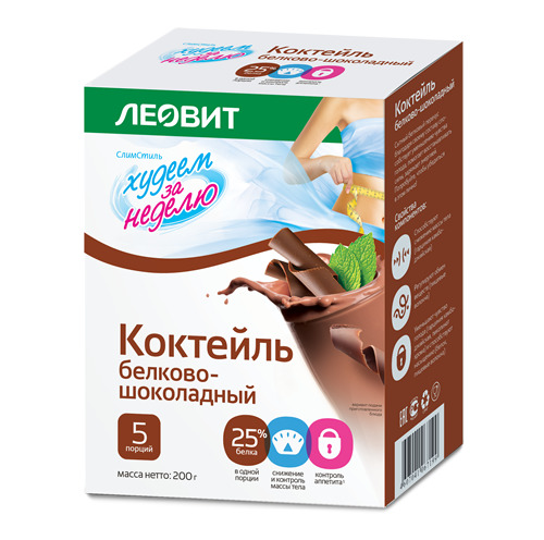 Леовит Худеем за неделю Коктейль белково-шоколадный, напиток, 40 г, 5 шт. фото