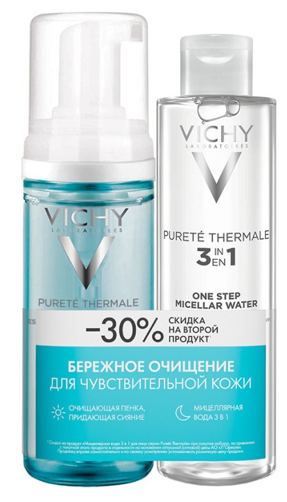 Vichy Purete Thermale набор Бережное очищение чувствительной кожи, набор, 1 шт, пенка 150мл + вода мицеллярная 200 мл фото
