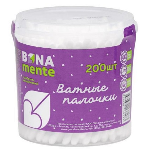 Bona Mente! Ватные палочки, ватные палочки в стакане, 200 шт. фото