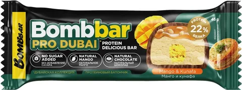 Bombbar Батончик глазированный, батончик, 45 г, 1 шт, манго с хрустящим тестом фото