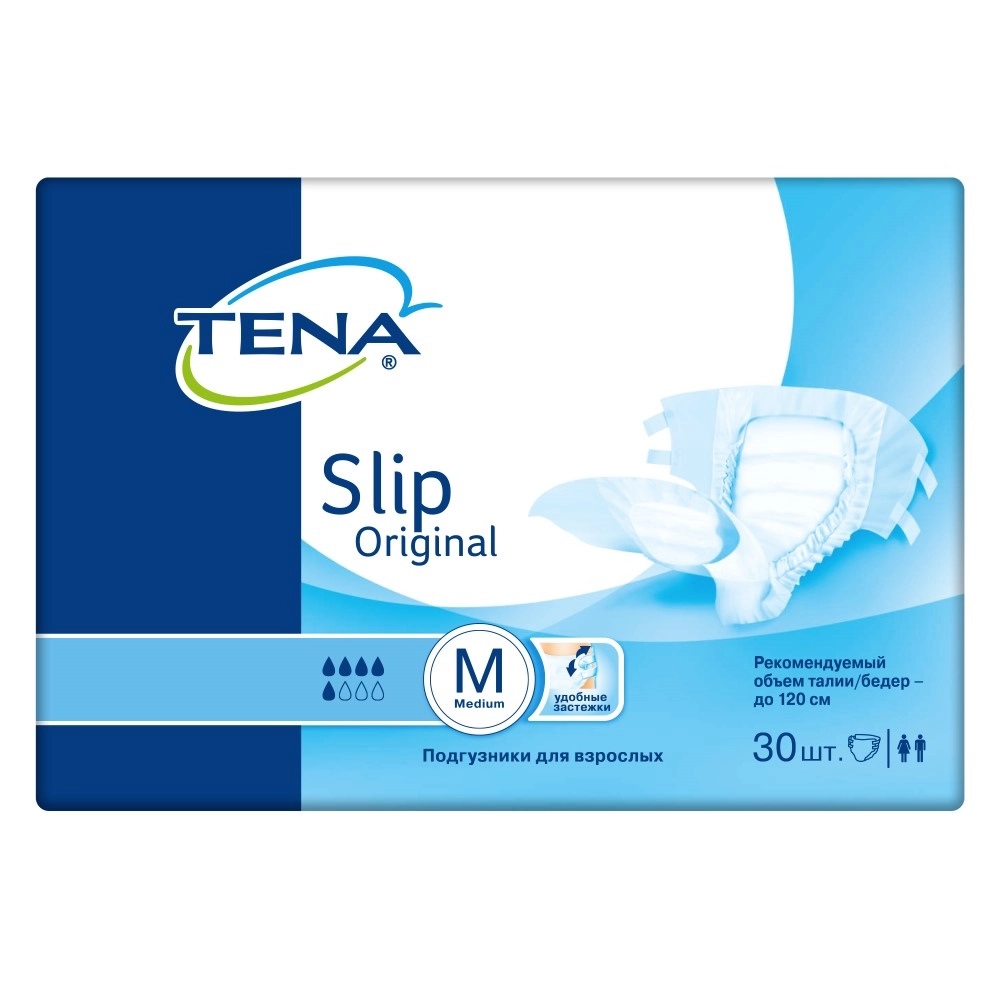 Tena Slip Original Подгузники для взрослых, Medium M (2), 30 шт, обхват талии/бедер до 120 см фото
