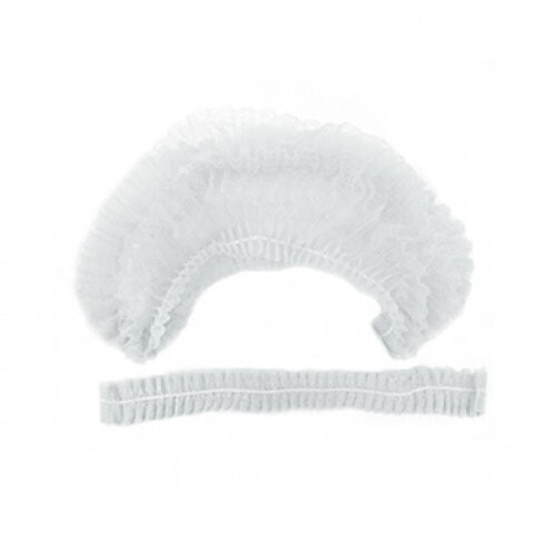 Шапочка модель плиссе спанбонд, размер 54-66 длина 53, 25 шт, белого цвета, плотность 18г/м2, нестерильная фото