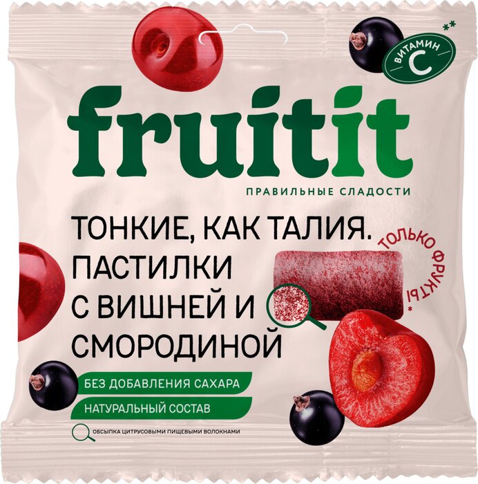 Fruitit Пастилки фруктовые, 70 г, 1 шт, вишня + смородина фото
