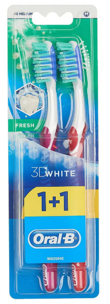 Oral-B 3D White Свежесть Зубная щетка средняя 1+1, щетка зубная, 2 шт. фото