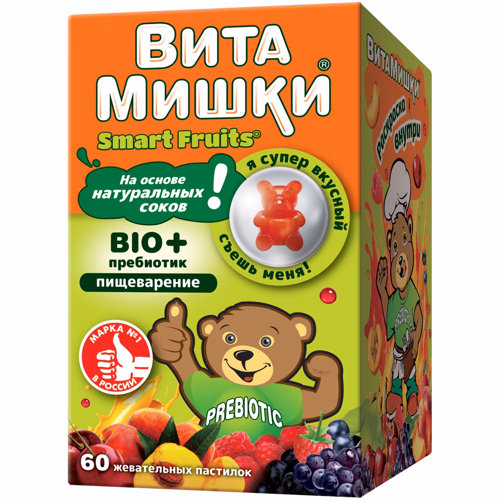 ВитаМишки BIO + пребиотик, пастилки жевательные, 60 шт, ассорти фото