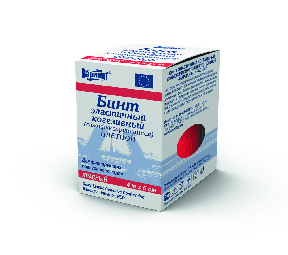 Бинт когезивный Вариант самофиксирующийся, 6 см х 4 м, 1 шт, красного цвета фото