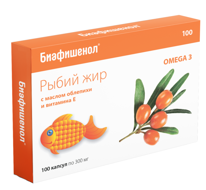 Биафишенол рыбий жир с маслом облепихи и витамином Е, капсулы, 100 шт. фото
