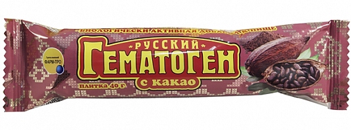 Гематоген Русский, плитка, 40 г, 1 шт, с какао фото
