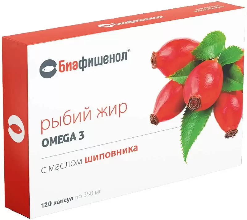 Биафишенол рыбий жир с маслом шиповника, капсулы, 120 шт. фото