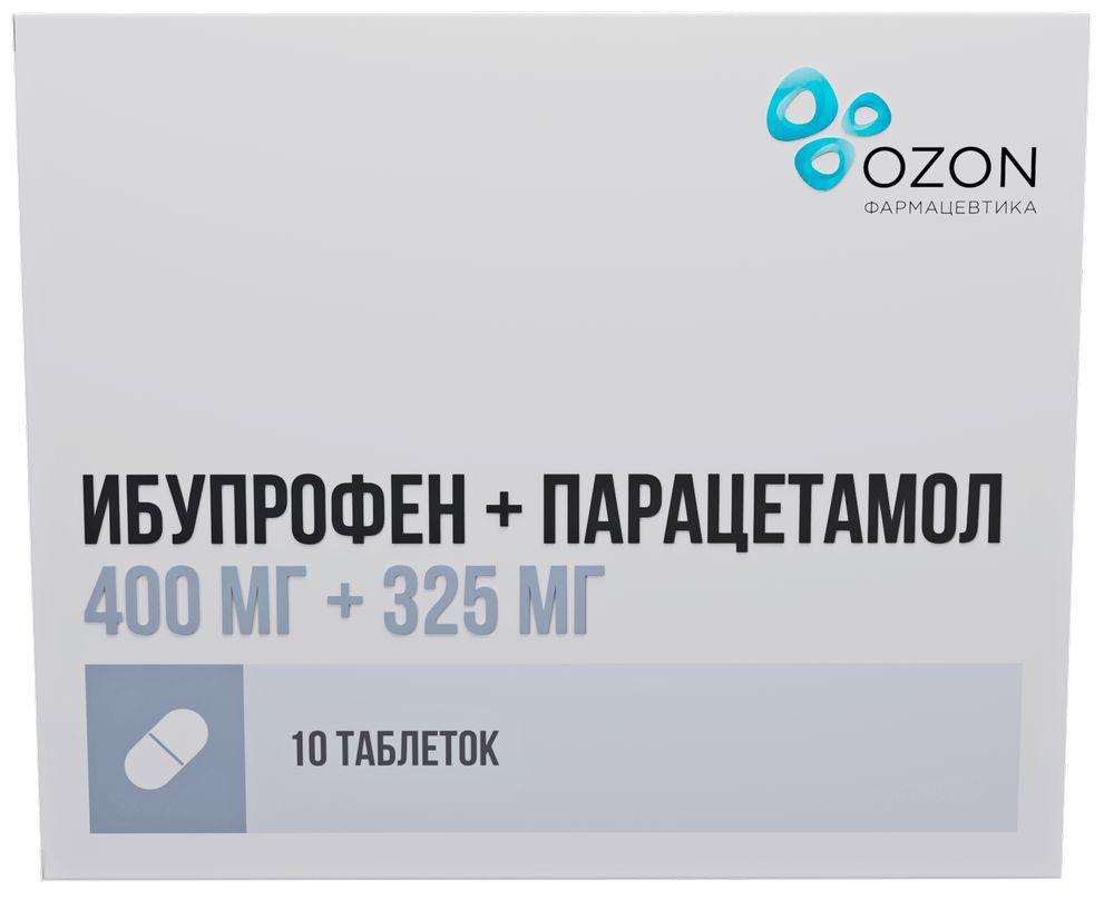Ибупрофен + Парацетамол, 400 мг+325 мг, таблетки, покрытые пленочной оболочкой, 10 шт. фото
