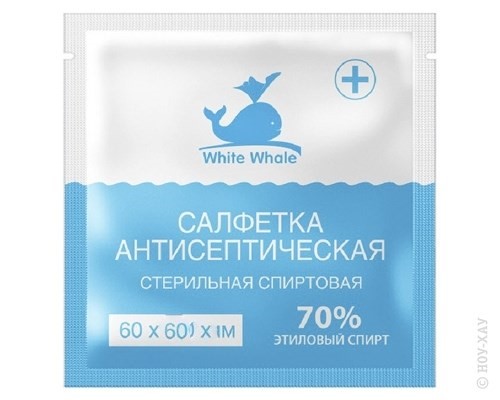 White Whale Салфетка антисептическая спиртовая, 60 мм х 60 мм, 100 шт. фото