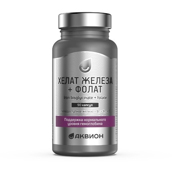 Аквион Хелат железа + Фолат, 395 мг, капсулы, 90 шт. фото