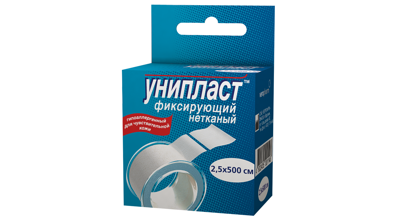 Унипласт Пластырь фиксирующий, 2.5 см х 500 см, пластырь медицинский, 1 шт, нетканая основа фото