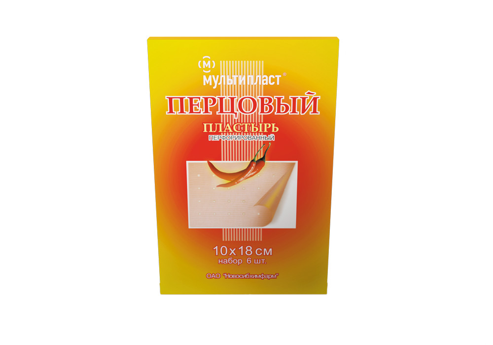 Мультипласт Перцовый пластырь, 10 см х 18 см, пластырь медицинский, 6 шт, перфорированный фото