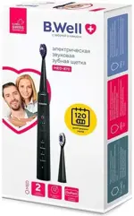 B.Well Электрическая звуковая зубная щетка MED-870, щетка зубная, 1 шт, черная фото