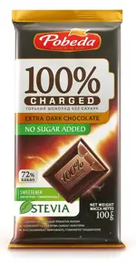 Победа Чаржед шоколад горький без добавления сахара, 72% какао, 100 г, 1 шт. фото