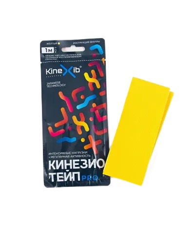 Kinexib Pro Бинт кинезио-тейп с усиленной фиксацией, 5 см х 1 м, 1 шт, желтого цвета фото
