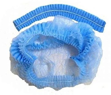 Шапочка модель плиссе спанбонд, размер 54-66 длина 53, 25 шт, синего цвета, плотность 18г/м2, нестерильная фото