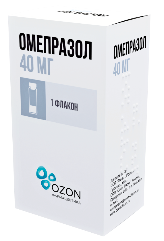 Омепразол, 40 мг, лиофилизат для приготовления раствора для инфузий, 1 шт. фото