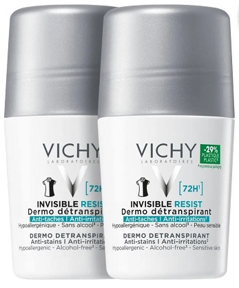 Vichy Invisible Resist Дезодорант-антиперспирант против белых и желтых пятен 72 ч, ролик, 50 мл, 2 шт. фото