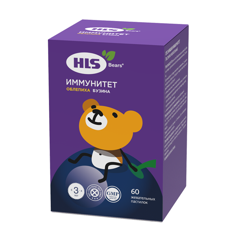 HLS Мишки Иммунитет пастилки, пастилки жевательные, 60 шт, детям с 3х лет, облепиха бузина фото