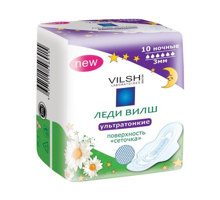 Леди Вилш Прокладки ультратонкие ночные, прокладки гигиенические, 10 шт, поверхность сеточка фото