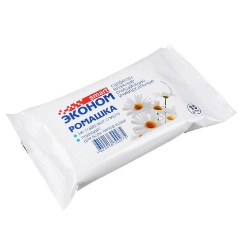 Эконом Smart салфетки влажные ромашка, салфетки влажные, 15 шт. фото