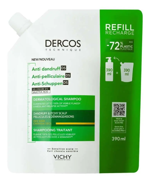Vichy Dercos шампунь против перхоти для сухой кожи головы, шампунь, 390 мл, 1 шт, сменный блок фото