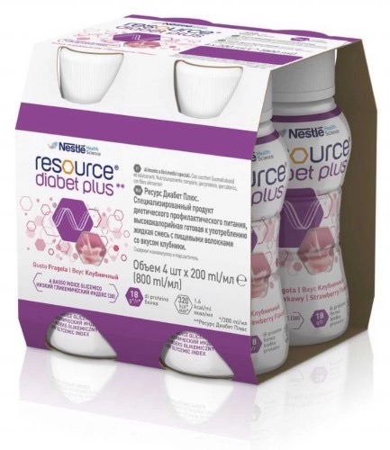 Ресурс диабет плюс жидкая смесь с пищевыми волокнами, смесь, 200 мл, 4 шт, клубника фото