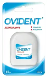 Ovident Зубная нить вощеная средняя, 65 м, нить зубная, 1 шт, мята фото