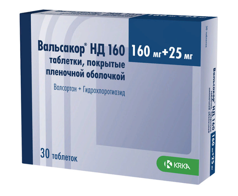 Вальсакор НД 160, 160 мг+25 мг, таблетки, покрытые пленочной оболочкой, 30 шт. фото