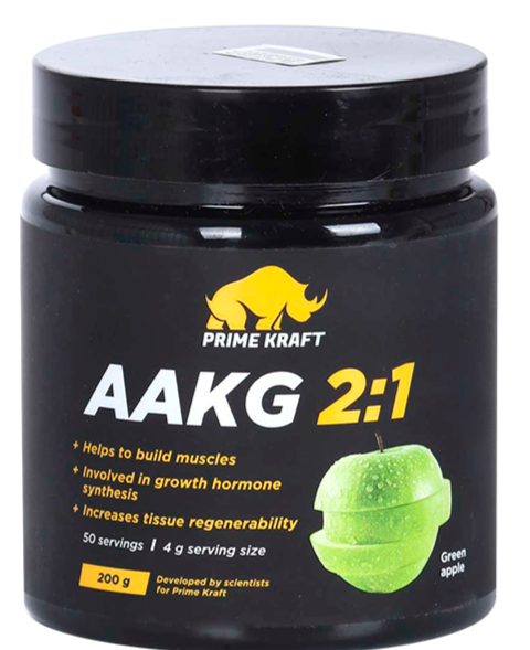 Prime Kraft AAKG 2:1 Аминокислоты L-Аргинин альфа-кетоглутарат, порошок для приготовления раствора для приема внутрь, 200 г, 1 шт, зеленое яблоко фото