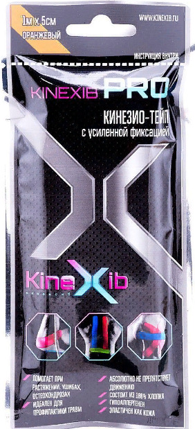 Kinexib Pro Бинт кинезио-тейп с усиленной фиксацией, 5см х 1м, 1 шт, оранжевого цвета фото