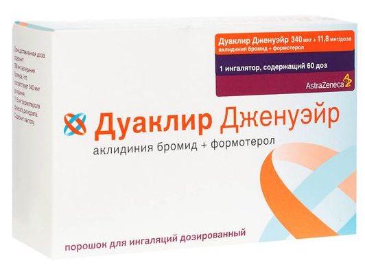 Дуаклир Дженуэйр, 340 мкг + 11.8 мкг/доза, порошок для ингаляций, 1 шт, 60 доз фото