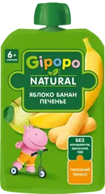 Gipopo детское пюре, 6+ мес, пюре, 90 г, 1 шт, яблоко + банан + печенье фото
