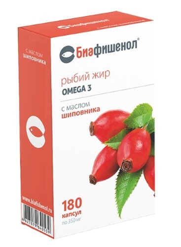 Биафишенол рыбий жир с маслом шиповника, капсулы, 180 шт. фото