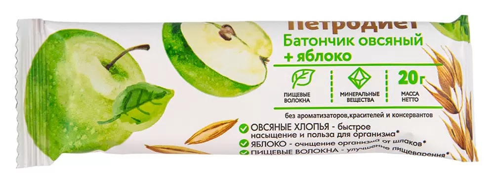 Петродиет Батончик овсяный, 20 г, 1 шт, яблоко фото