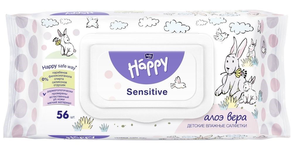 Bella Baby Happy Сенситив Салфетки влажные алоэ вера, 56 шт. фото