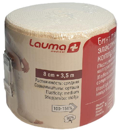 Lauma Бинт эластичный медицинский, 3.5м х 8см, 1 шт, с двумя фиксаторами, средней растяжимости фото