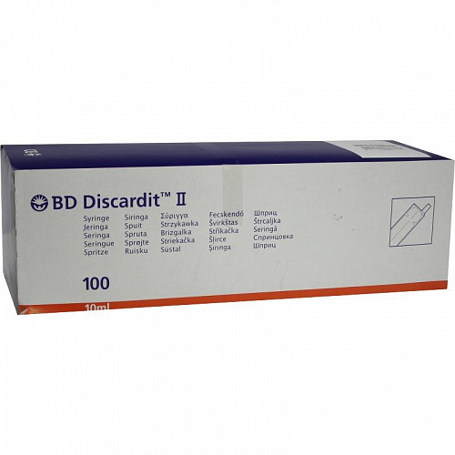 BD Discardit II Шприц инъекционный двухкомпонентный, 10 мл, шприц в комплекте с иглой, 100 шт, 21G (0.80х40) фото