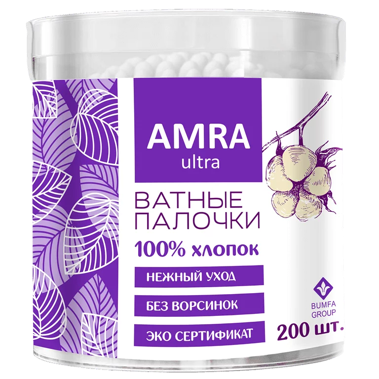 Amra Ultra, ватные палочки в стакане, 200 шт. фото