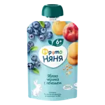 Фрутоняня детское пюре, 6+ мес, пюре, 90г, 1 шт, яблоко + черника + печенье фото