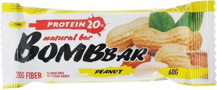 Bombbar Батончик протеиновый, батончик, 60 г, 1 шт, арахис фото