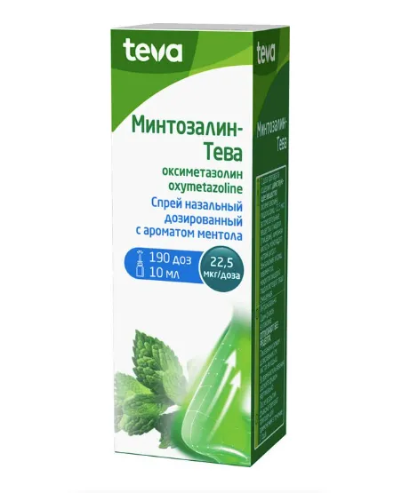 Минтозалин-Тева, 22.5 мкг/доза, спрей назальный дозированный, 10 мл, 1 шт, ментол, 190 доз фото