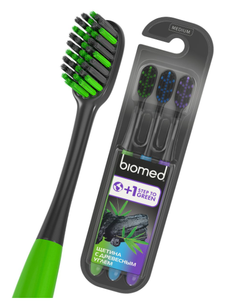 Splat Biomed black зубная щетка с древесным углем, щетка зубная, 3 шт, средней жесткости фото