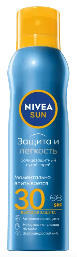 Nivea Sun Защита и Легкость Спрей солнцезащитный SPF30, спрей, 200 мл, 1 шт, водостойкий фото