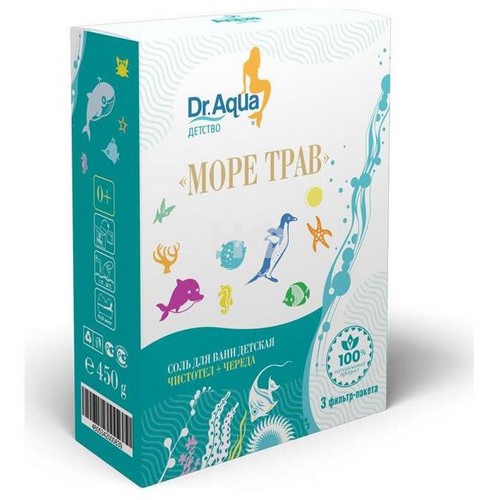 Dr Aqua Море трав Соль для ванн детская, соль для ванн, 150 г, 3 шт, череда + чистотел фото